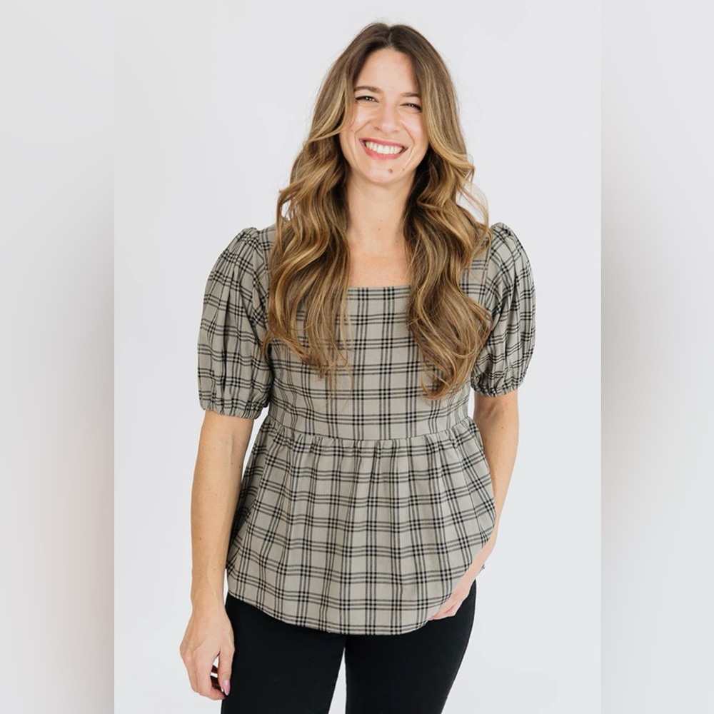 Mata Traders Plaid Puff Sleeve Top
